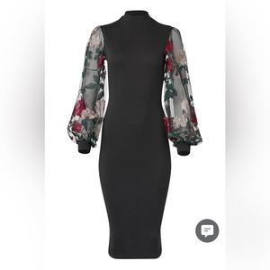 Floral sleeve black cocktail/ Formal/ New Years Dress